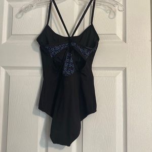 Lulli black leotard with floral open back design size adult small